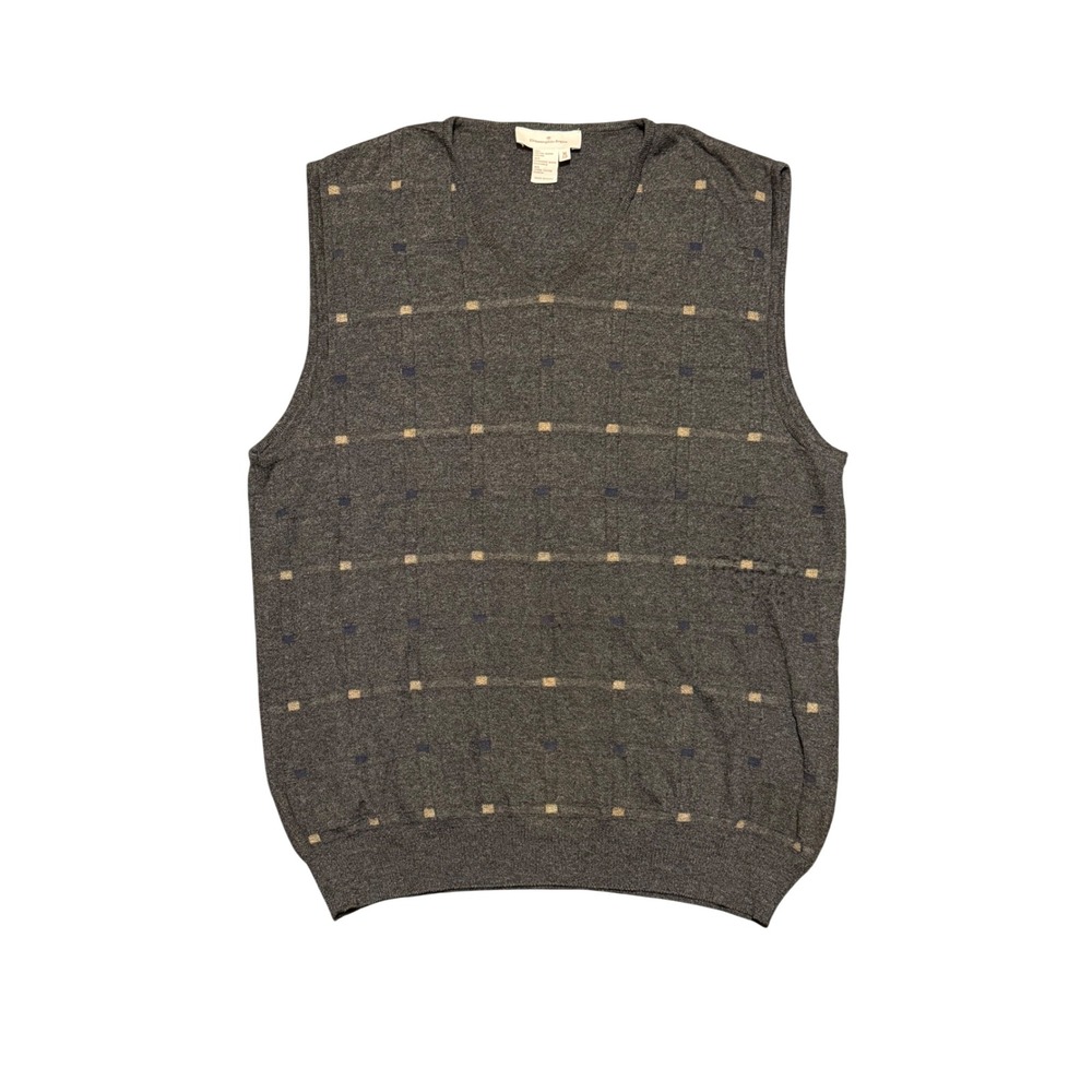 Ermenegildo Zegna Mens Gray Geometric V-Neck Sweater Vest Italy Size M 50